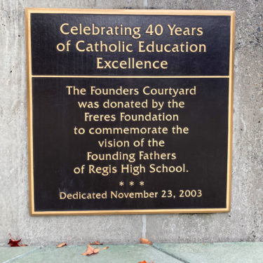 Regis High School Freres Foundation plaque