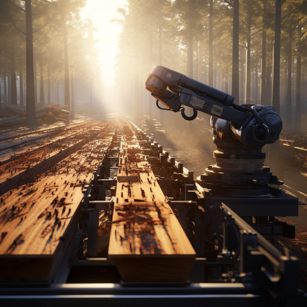 Photorealistic image of AI in the timber industry